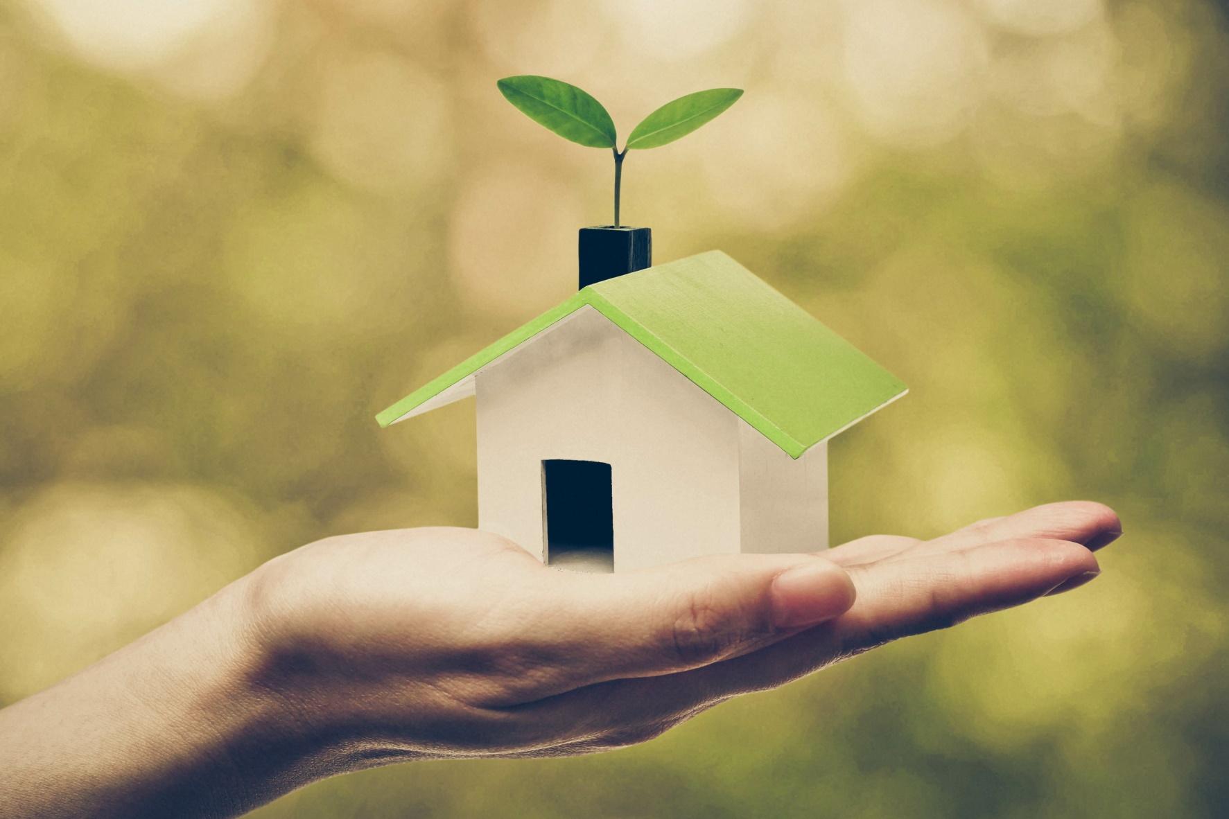 Little house with go green leaf